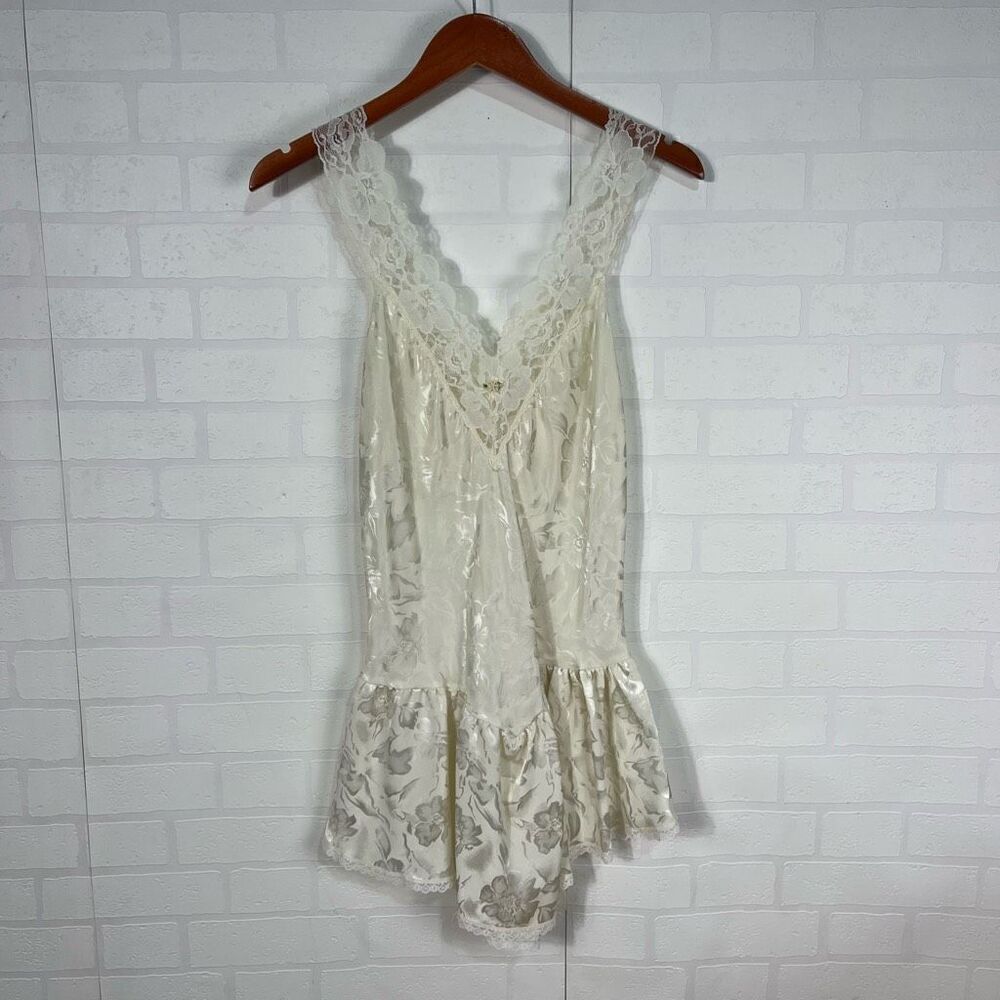 Vintage Victoria Secret Slip Dress and Robe Size Small Gold Label Ivory Lace